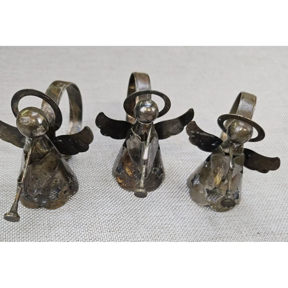 Angel Napkin Rings Set of 6 Silver Tone Vintage Trumpeting Holiday Christmas